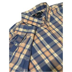 Vineyard Vines Slim Fit Whale Shirt Men's XL Blue White Red Plaid LS